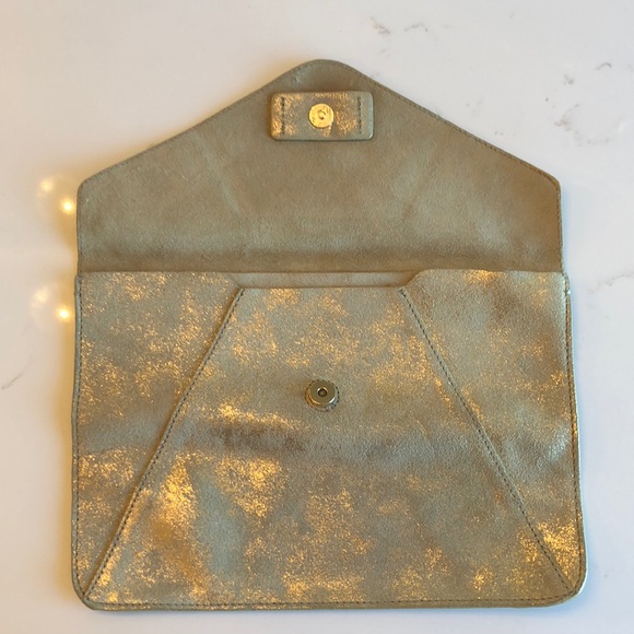 Suede, neutral with gold, envelope clutch. 🌙 - Picture 2 of 3